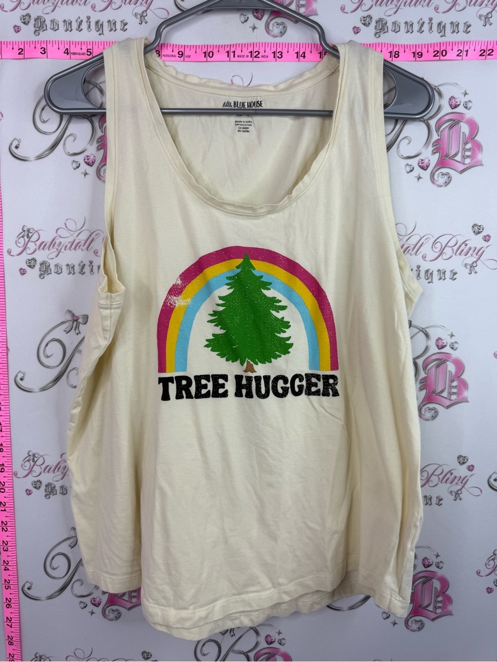 Little Blue House tree hugger rainbow Cream Tank Top with Black Logo